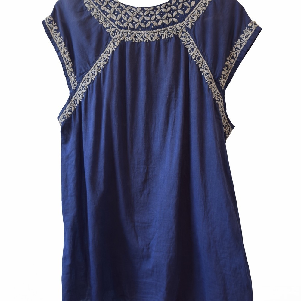 Fettish Navy Blue Embroidered Boho Blouse | Peasant Tunic Top - Picture 2 of 7